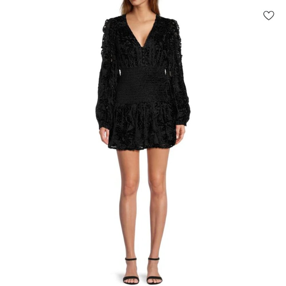 Rococo Sand Sade Lace Trim Mini Dress in Black NWT